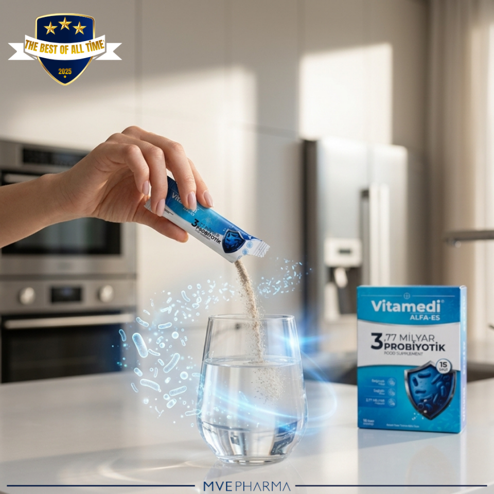 Vitamedi®  ALFA-ES 3,77 Milyar Probiyotik İçeren Saşe Takviye Edici Gıda.